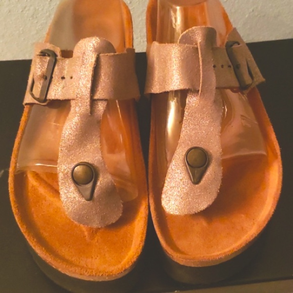 Jeffrey Campbell Gold Leather Platform Thong Sandals